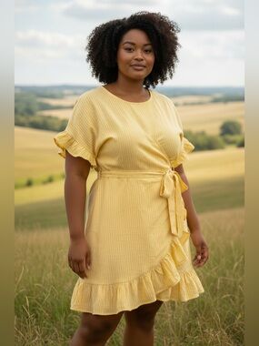 "Sunshine Ruffle Dress," belted waist/flounce sleeves-Plus Size 2X NWT